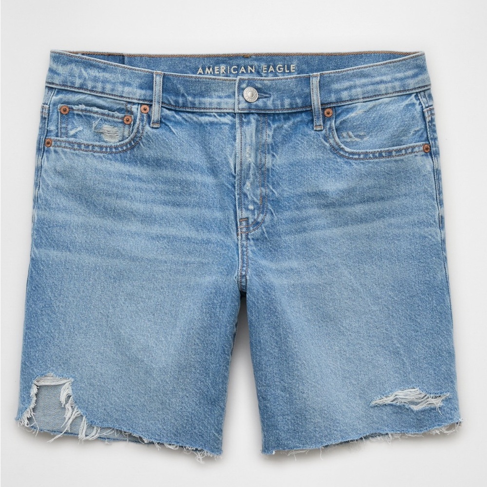 American Eagle Outfitters Blue Jean Shorts with Frayed Hem
